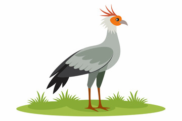 Detailed vector artwork of a Secretary Bird walking through the grasslands of the savanna. Ideal for wildlife designs, educational content, and African-themed nature projects.