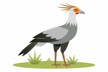 Detailed vector artwork of a Secretary Bird walking through the grasslands of the savanna. Ideal for wildlife designs, educational content, and African-themed nature projects.