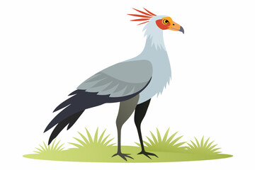 Detailed vector artwork of a Secretary Bird walking through the grasslands of the savanna. Ideal for wildlife designs, educational content, and African-themed nature projects.