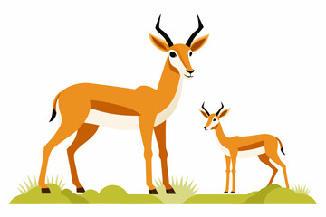 Stylized vector artwork of two Grant's gazelles vigilantly watching for predators in the savanna. Perfect for wildlife illustrations, African-themed designs, and nature-inspired projects.
