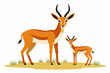 Stylized vector artwork of two Grant's gazelles vigilantly watching for predators in the savanna. Perfect for wildlife illustrations, African-themed designs, and nature-inspired projects.