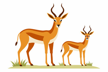 Stylized vector artwork of two Grant's gazelles vigilantly watching for predators in the savanna. Perfect for wildlife illustrations, African-themed designs, and nature-inspired projects.