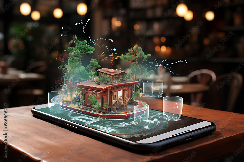 Poster augmented reality graphics installation where virtual designs layered onto realworld paintings creat