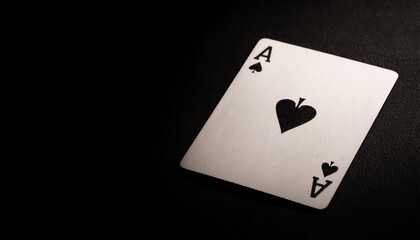Playing cards, spade, A, ace, one, hole, placed, black background, close-up