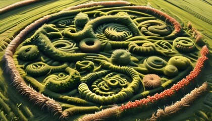 Intricate Crop Circles Designed in a Fibonacci Sequence by Generative AI