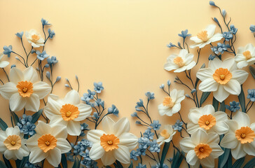 Obraz premium Elegant Floral Border Adorned with Daffodils and Bluebells for Spring Designs