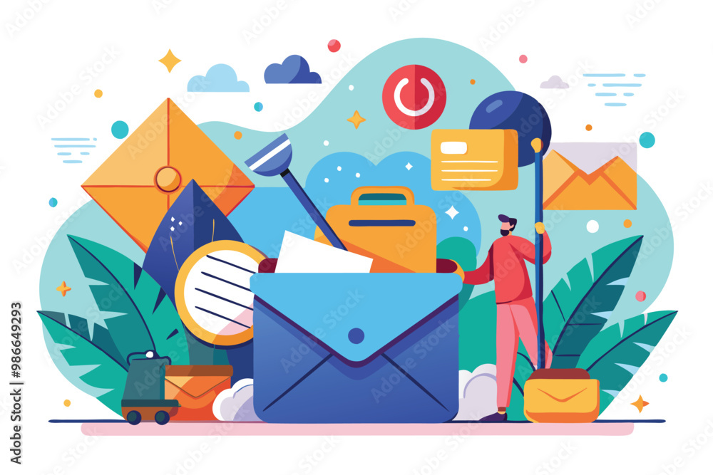 Poster a person organizing their digital inbox using various tools for enhanced productivity and clarity, c