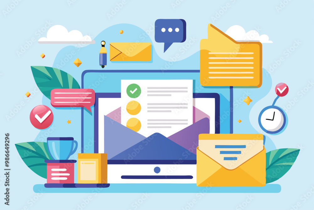 Poster a vibrant illustration showcases a computer with an organized inbox, highlighting effective email ma