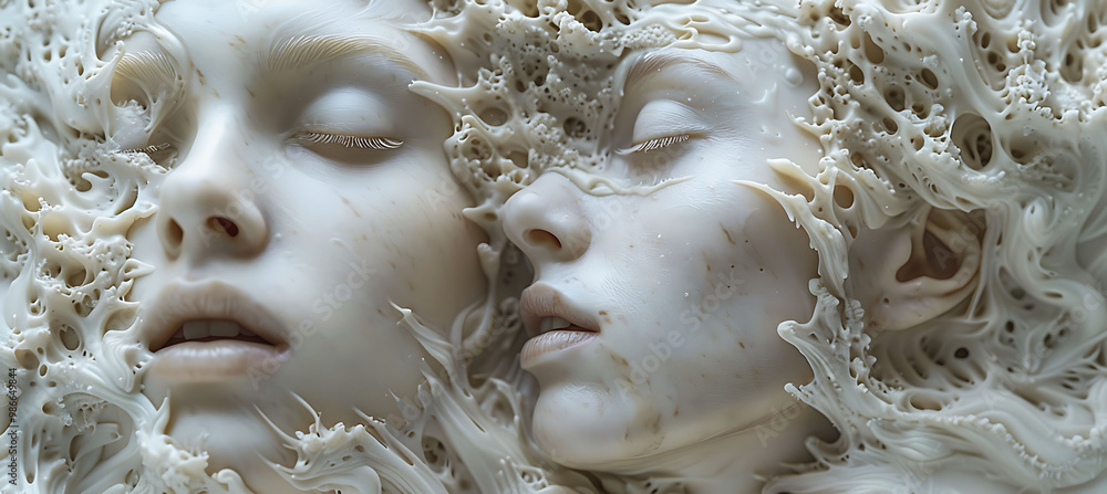 Poster digital computer ar art exhibit where physical sculptures augmented by holographic overlays creating
