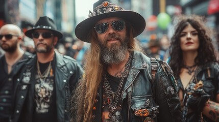 A man with a long beard and a hat is smiling at the camera