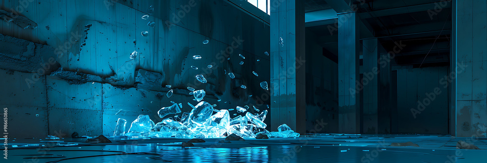 Poster futuristic ar art installation a digital background where abstract visuals emerge from walls transfo