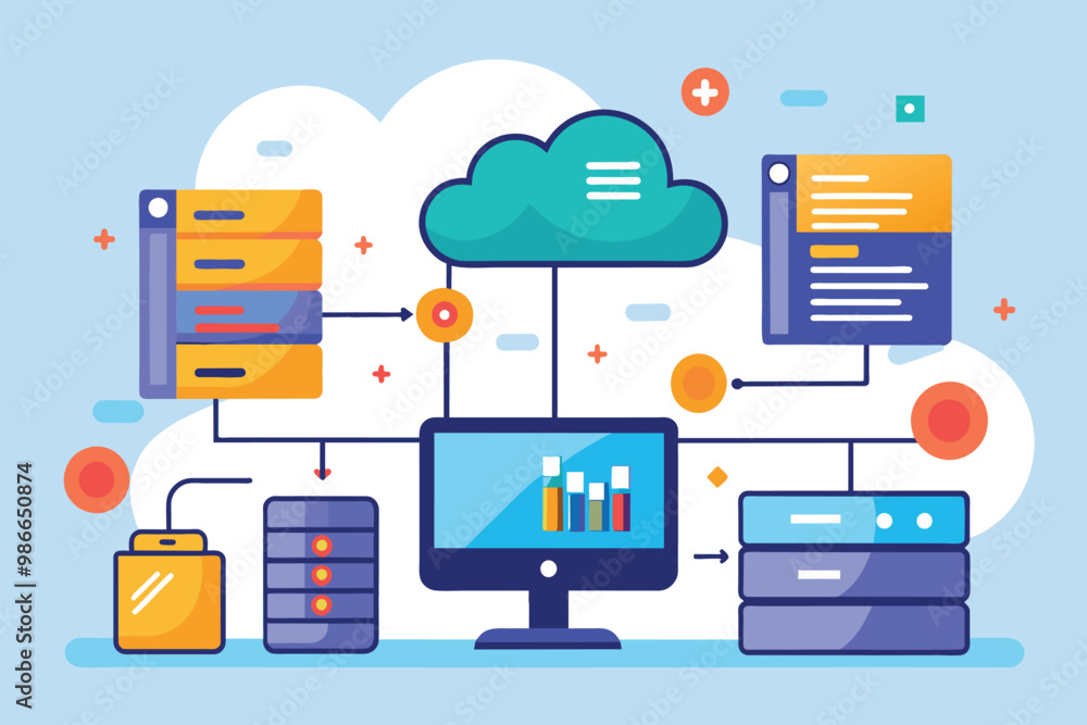 Poster this illustration demonstrates the cloud data management and synchronization processes using graphic