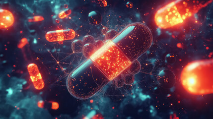 Advanced Medical Drug Encapsulation in a Vibrant Digital Illustration