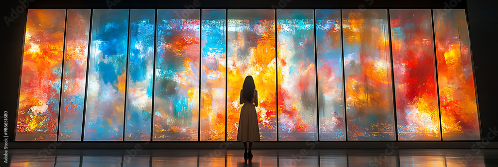 Poster immersive ar art where immersive projections allow viewers interact with virtual murals blending the