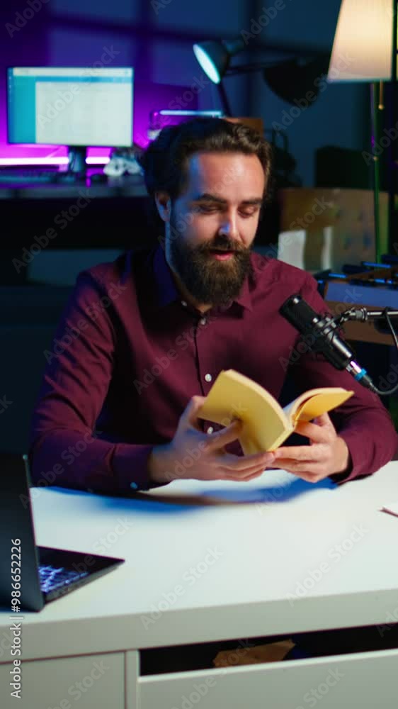 Poster vertical video online show host reading and recommending best reviewed books of the year. content cr