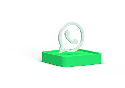 WhatsApp messenger icon and cube, box. 3d render on the topic of social networks, communication, the Internet, and messages. Minimal, modern style. Transparent background.
