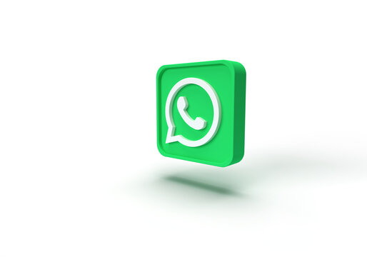 WhatsApp messenger icon and cube, box. 3d render on the topic of social networks, communication, the Internet, and messages. Minimal, modern style. Transparent background.