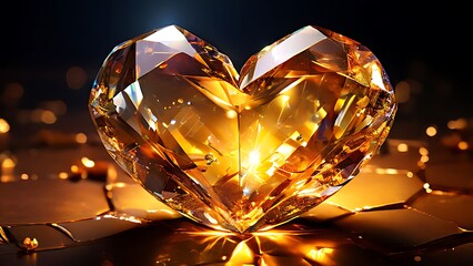 Golden Heart Crystal on a Dark Background