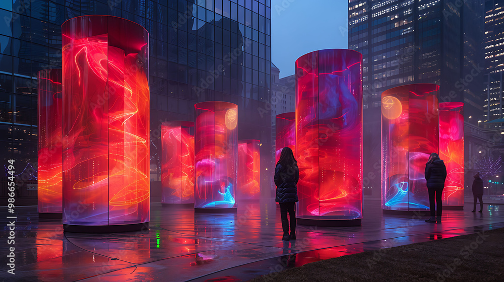 Poster interactive ar visuals transform a city park into a digital gallery of floating sculptures with each