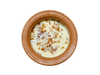 Rice Pudding, Indian Cuisine & Sweet Dish - Matka Kheer isolated on white background