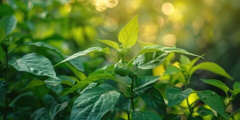 Obraz premium Pepper plant thriving in a lush garden