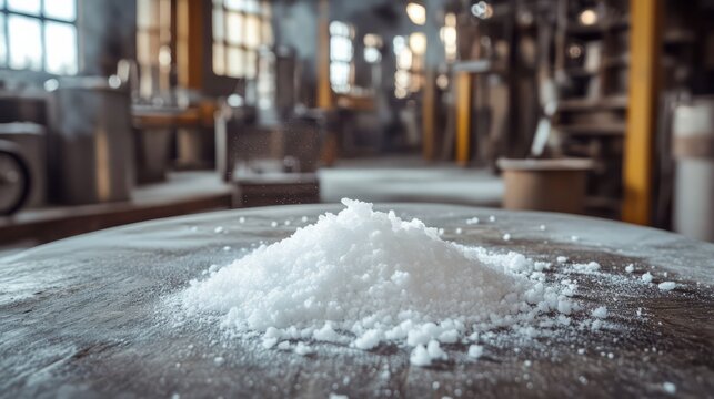 Sodium hydroxide against the background of a factory