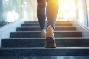 Close-up of a Person's Foot Stepping on a Staircase