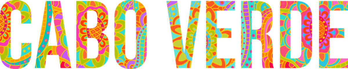 Cabo Verde creative country name text design filled with colorful doodle pattern