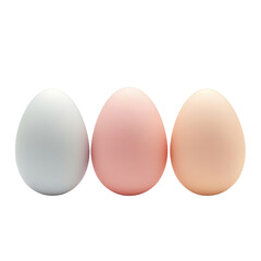 Three decorative eggs in pastel colors on a white isolated background, transparent background.