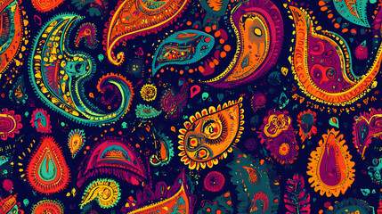 Vibrant tribal colorful pattern, seamless, paisley. Paisley. Illustration