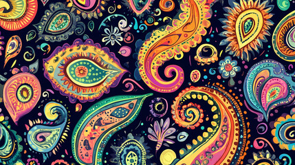 Vibrant tribal colorful pattern, seamless, paisley. Paisley. Illustration