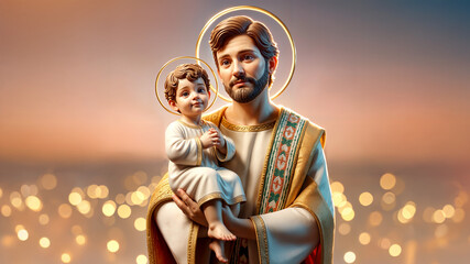 Religious image of a father holding his son in his arms, father's love