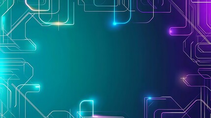 Fototapeta premium Abstract background with neon lights forming a frame on a gradient teal and purple background.