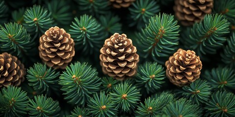 fir tree branches full background with cones for Christmas