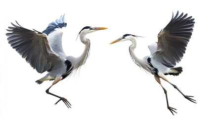 Fototapeta premium Two birds flying in the air, one is a crane and the other is a stork