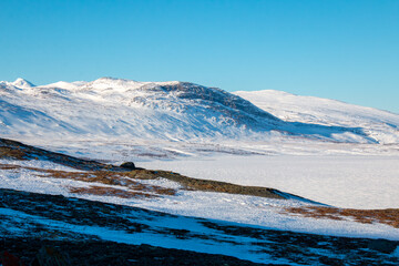 Remote area of Padjelanta National Park in winter near Staloluokta, Sweden