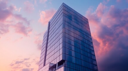 Fototapeta premium A tall building with a lot of windows and a cloudy sky in the background
