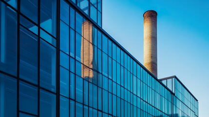 Obraz premium A tall building with a large chimney on top