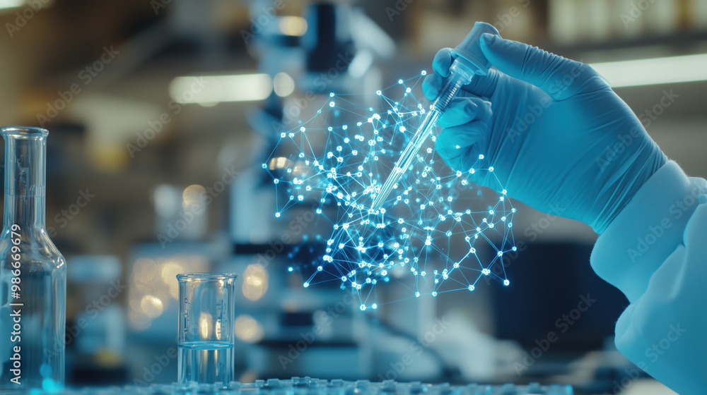 Poster innovative scientist using pipette in modern laboratory setting