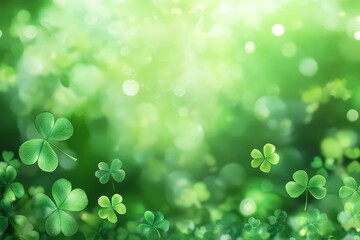 Blurry green clover leaves create a festive background for stpatrick s day celebrations
