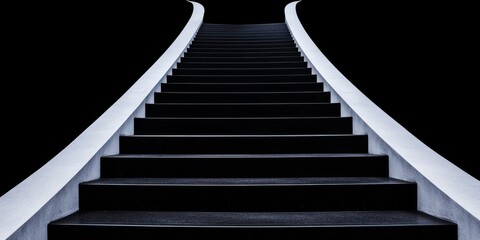 Fototapeta premium A modern staircase leading upwards captured from a lowangle view to emphasize growth and progress The staircase is set against a clean bright background with natural light symbolizing upward movement