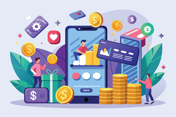 Creative design showcasing customizable app illustrations focused on monetization techniques, Customizable app illustrations for monetization.