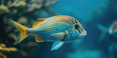 Obraz premium Zebra sea bream inhabiting warm coastal waters.