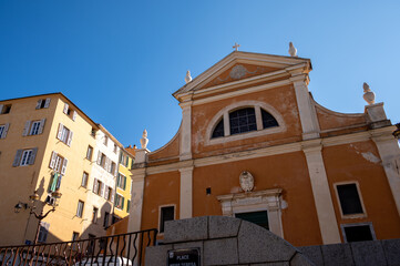 Exterior of landmark  Cathedral Santa Maria Assunta in Ajaccio, Corsica.