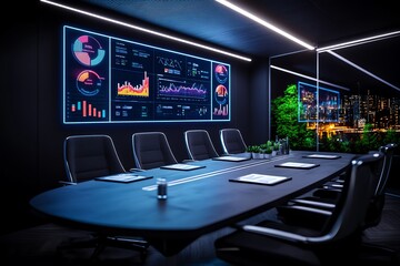 A meeting room with charts and graphs on the wall, illustrating capacity management strategies for the company