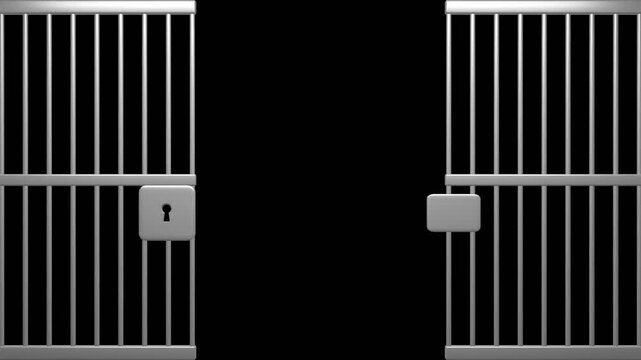 animation of opening jail door on black background.