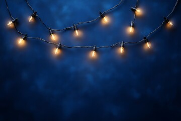 Vector illustration Christmas lights garland on a dark blue background. Christmas light decoration for a party, festival, or celebration. copy space
