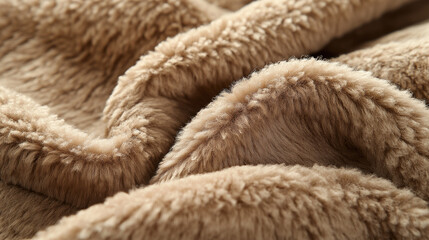 a meticulously styled close-up of a mocha fleece fabric, emphasizing its luxurious softness and fluffy texture, the carefully arranged fibers create an elegant, inviting atmosphere