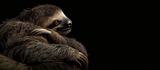 Fototapeta premium Cute sloth, Brown Throated Three Toed Sloth on black background