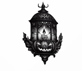 lantern with candle and pumpkin halloween tattoo